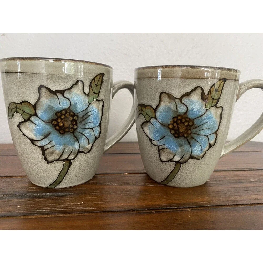 Pfaltzagraff Harker Coffee Cup SET of 2 Mug Blue Floral Replacement Retired